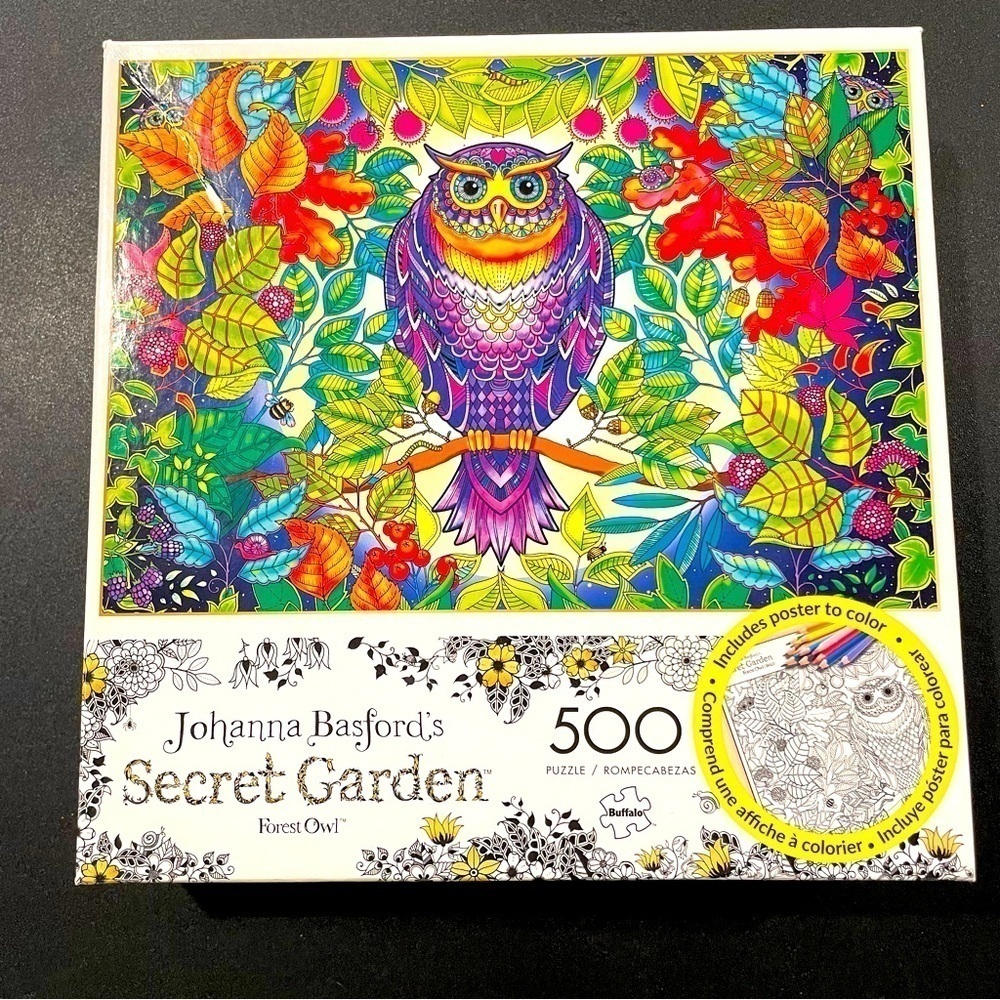 Buffalo jigsaw puzzle 500 piece Joanna Basford Secret Garden colorful owl